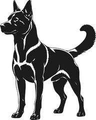 Standing dog pose with tail up, smooth black contour, white background, balanced proportion, simple anatomy details, clean modern vector illustration 1