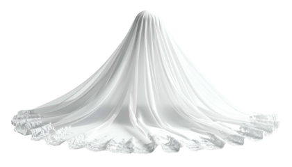 A draped, flowing white fabric on a black background, suggesting a ghost or spectral figure