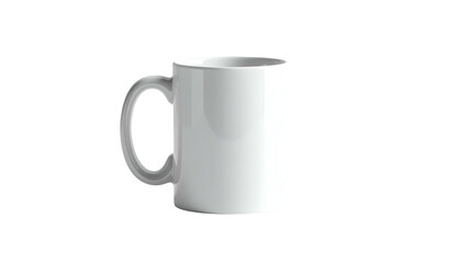 A plain white ceramic mug, centered, with a curved handle, isolated on a black background