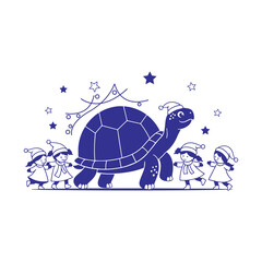 Cute Turtle and Kids Christmas Clipart