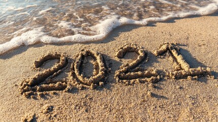 2021 year message handwritten in sand on beautiful beach background new years concept no logos no brands ar 169