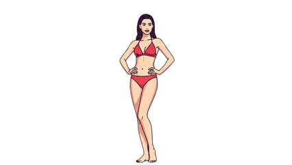 Illustration of a Woman in a Red Bikini Posing on White Background