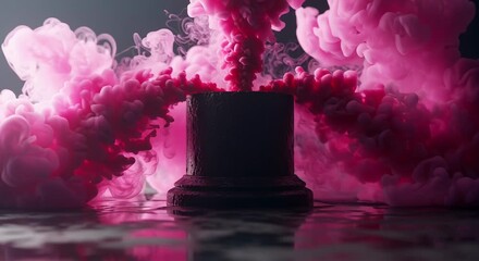 Ethereal Pink Smoke Emanating from a Dark Pedestal. - Powered by Adobe
