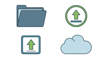 Flat Design Vector Icons: Folder Upload Arrows Cloud Storage.