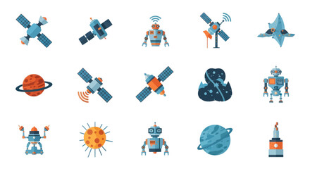 Collection of Space Satellites Planets and Robots.