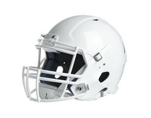 Fototapeta premium A gleaming white helmet with a face mask, isolated on a solid black background