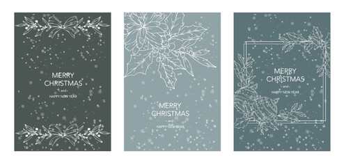 Christmas Card Design. Holiday Greetings Card. Merry Christmas and Happy New Year banner. Trendy vector illustration with Christmas decorations. Web design, social media banner, marketing, ads