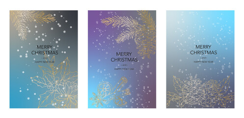 Christmas Card Design. Holiday Greetings Card. Merry Christmas and Happy New Year banner. Trendy vector illustration with Christmas decorations. Web design, social media banner, marketing, ads