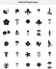 Illustrative Flower Icon Set Diverse Blossoms in Black and White for Design