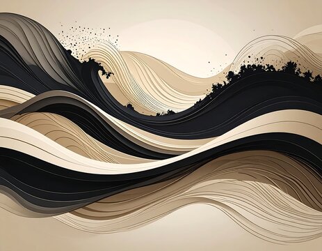 Abstract waves in beige, brown, and black, depicting motion