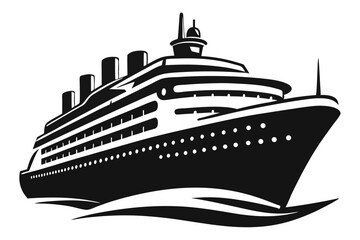Obraz premium cruise ship black and white silhouette on white background