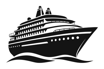 Obraz premium cruise ship black and white silhouette on white background