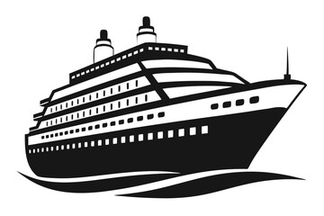 Obraz premium cruise ship black and white silhouette on white background