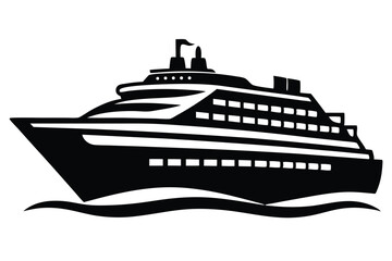 Obraz premium cruise ship black and white silhouette on white background