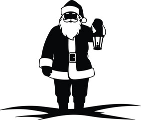 Vector Santa Claus with lantern simple graphic silhouette illustration