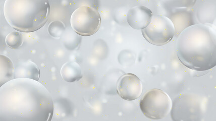 background with light gray and pink spheres floating, creating an elegant atmosphere. the backdrop features snowflakes in the corners for a winter feel, this design is suitable as a template or banner