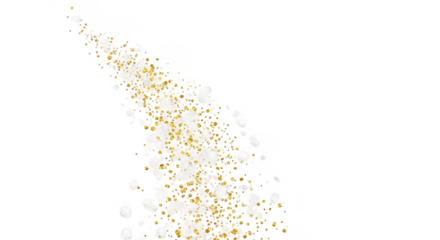 Golden and white particles on black background isolated illuustration on transparent background