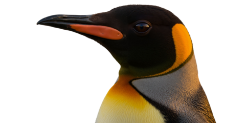 Majestic King Penguin Portrait on Isolated White Backdrop Close Up