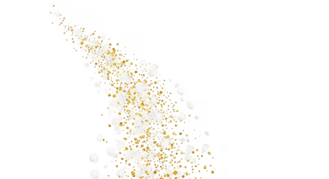 Golden and white particles on black background isolated illuustration on transparent background