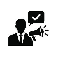 Silhouette Of Businessman In Suit With Megaphone And Speech Bubble With Check Mark vector illustration