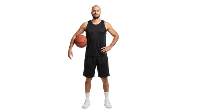 Full body portrait of a basketball player standing confidently holding ball - Powered by Adobe