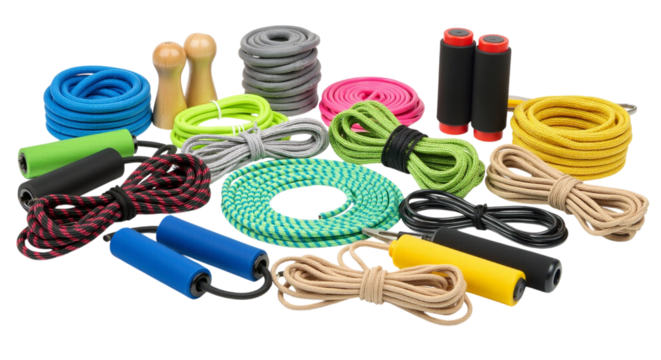 Diverse jump ropes collection for fitness and exercise equipment variety
