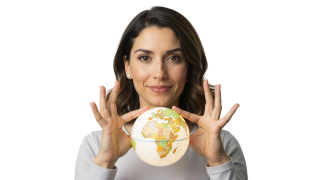 Woman holding an illuminated globe representing global connections and unity