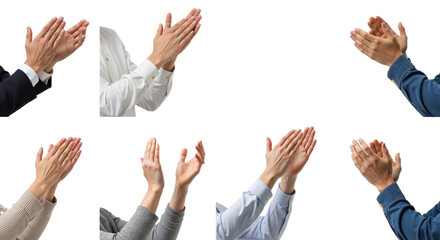 Diverse Hands Expressing Applause and Recognition on Transparent Backdrop