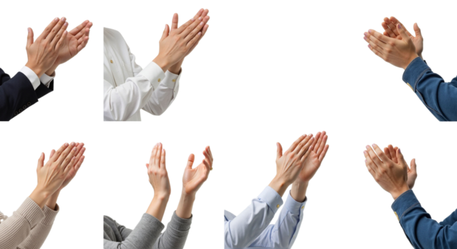 Diverse Hands Expressing Applause and Recognition on Transparent Backdrop - Powered by Adobe