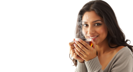 Aromatic beverage delights: Young woman enjoying a cup of steaming tea