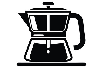 coffee maker black and white silhouette line art on white background