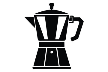 coffee maker black and white silhouette line art on white background