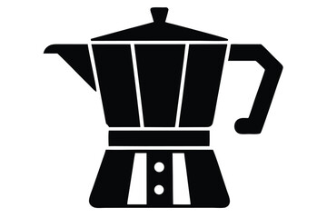 coffee maker black and white silhouette line art on white background