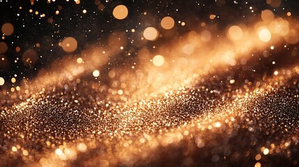 Dark gold glowing abstract background with soft bokeh lights. Elegant sparkling surface with metallic texture and rich tones perfect for glamour design themes