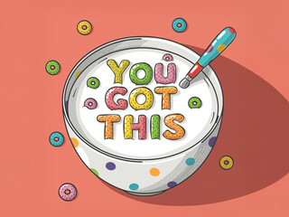 Naklejka premium “You Got This” Cereal Letters in Milk Bowl on Pink Background