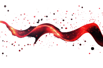 Vibrant red light wave with glowing patterns and particles in a dark background creating an enchanting visual experience
