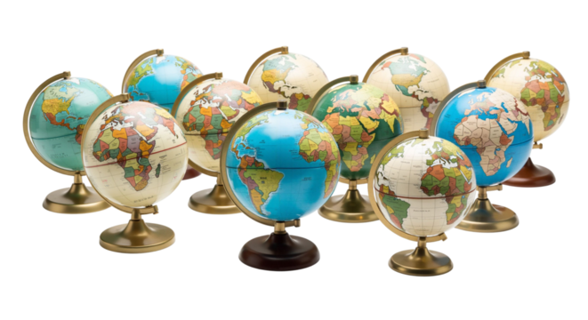 Collection of Decorative World Globes in Varied Styles and Colors