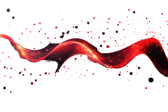 Vibrant red light wave with glowing patterns and particles in a dark background creating an enchanting visual experience