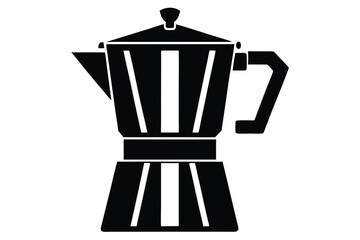 coffee maker black and white silhouette line art on white background