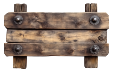 Rustic wooden signboard featuring metal fasteners, perfect for indicating locations or displaying creative messages in outdoor settings