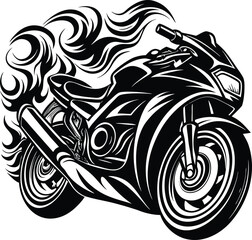 Black and white sportbike with fiery abstract elements