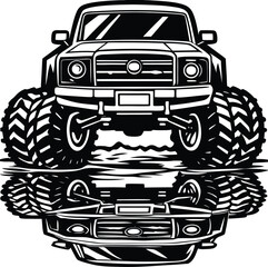 Monster truck and its reflection on water Keywords: monster truck, vehicle, off road, extreme © Ghum