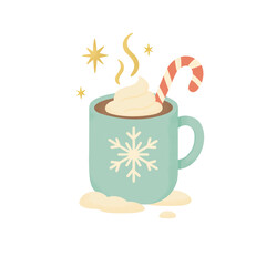 Hot Chocolate with Candy Cane and Snowflake Mug