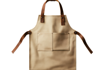 Canvas apron with leather straps and pocket perfect for cooking and crafting in a workshop or kitchen