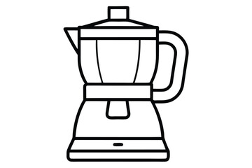coffee maker black and white silhouette line art on white background
