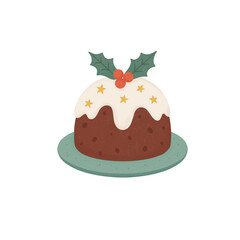 Christmas Pudding with Holly and Cream Decoration