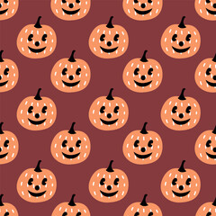 cute halloween pumpkin seamless pattern with smiling jack o lantern faces