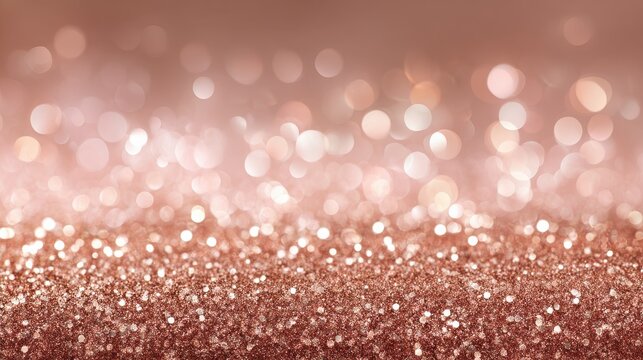 sparkling rose gold glitter background with soft bokeh lights