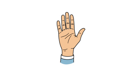 Fototapeta premium Raised hand gesture with blue sleeve in colorful cartoon style