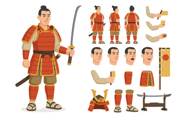 Obraz premium Samurai Character Creator. Cartoon realistic vector illustration, Character constructor style, isolated